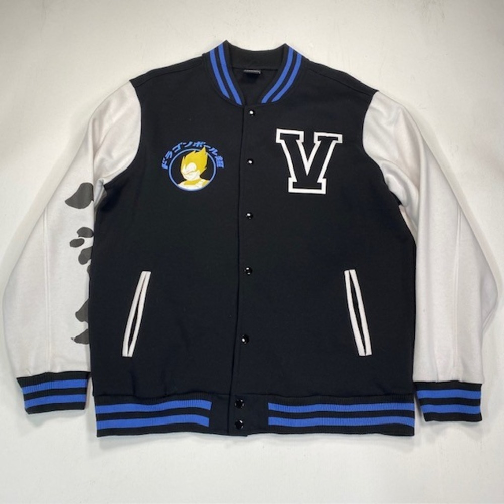 Dragon Ball Super Vegeta Varsity Jacket Mens Large Black White Blue Anime Snap
